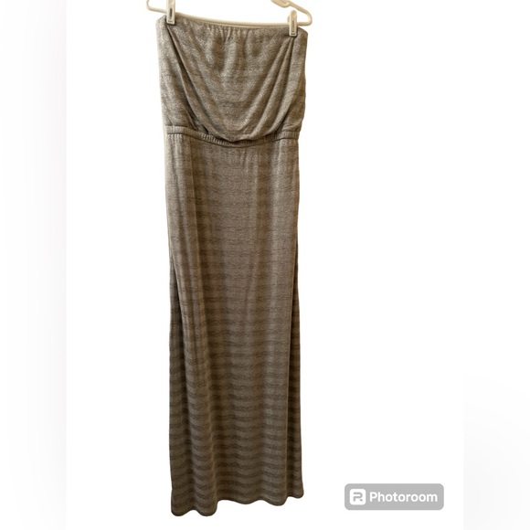 NWOT White House Black Market Gray Glitter Strapless Stripe Maxi Dress Size S - Picture 2 of 10